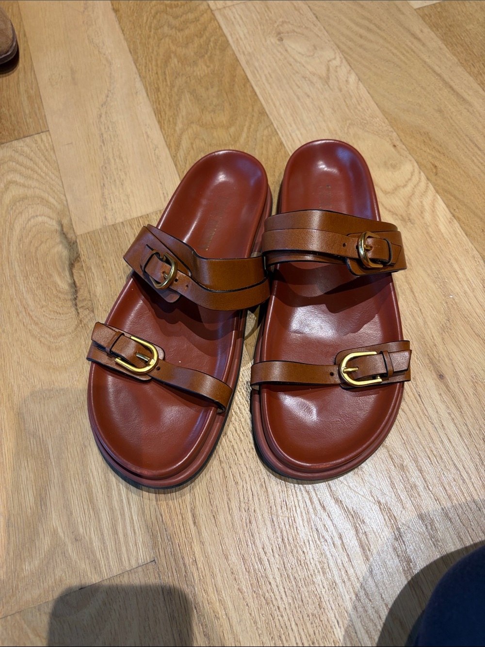 Steve Madden Tan Brown Double-Buckle Slide Sandals
